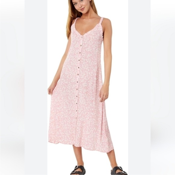 Billabong Sweet Edges midi Dress slip button-front pink women’s small - Picture 3 of 12